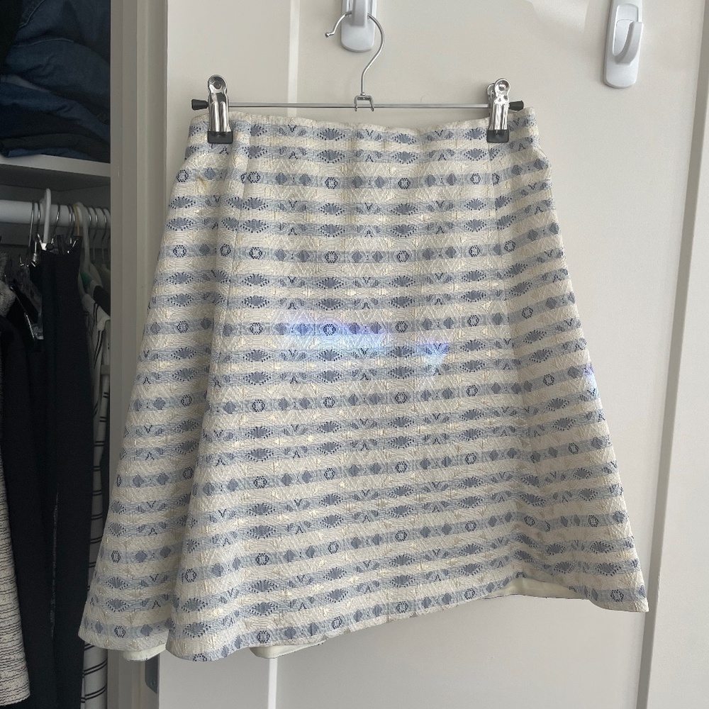 J. Crew cream and blue A line shimmery skirt